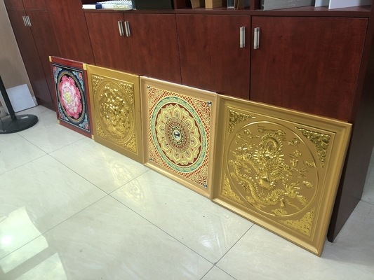 600x600mm Alluminio Metallo Soffitto 3D Temple Board Lamina d'oro Buddha Hall Lotus