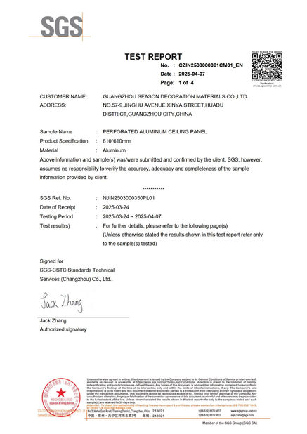 Cina Guangzhou Season Decoration Materials Co., Ltd. Certificazioni
